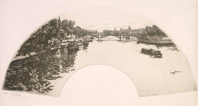 Wachlarz, Sekwana widziana z Pont Royal (Eventail, La Seine vue du Pont Royal) autorstwa Eugene Bejot