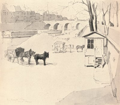Pont Marie - Konie i wozy, 1915 autorstwa Eugene Bejot