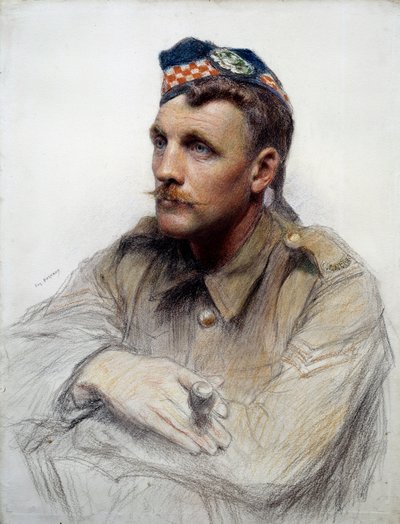 Pierwsza wojna światowa: „”Portret szkockiego żołnierza podczas Wielkiej Wojny”” Rysunek Eugene Bornanda (1850-1921) XX-wieczny Paryż, Muzeum Legii Honorowej autorstwa Eugene Bornand