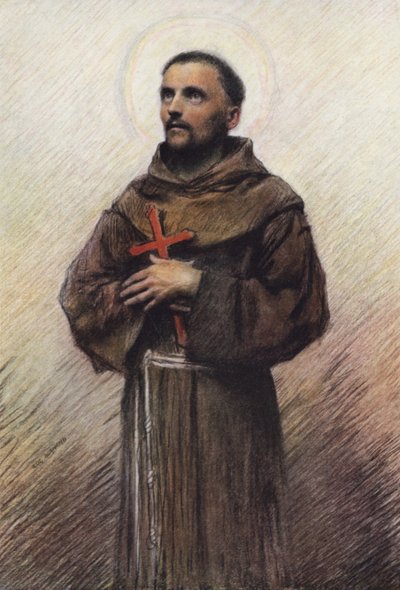Święty Franciszek (kolorowa litografia) autorstwa Eugene Burnand