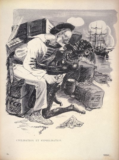 Cywilizacja i syfilizacja, s. 1863 grawerowane przez Grandjouana z LAssiette Au Beurre, wyd. 10 stycznia 1903 autorstwa Eugene Cadel