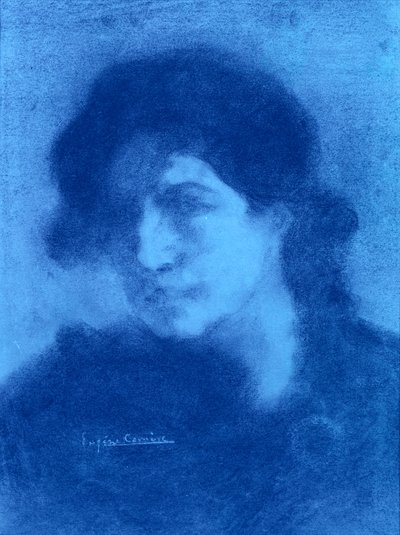 Portret kobiety (niebieski tusz i pranie na papierze) autorstwa Eugène Carrière