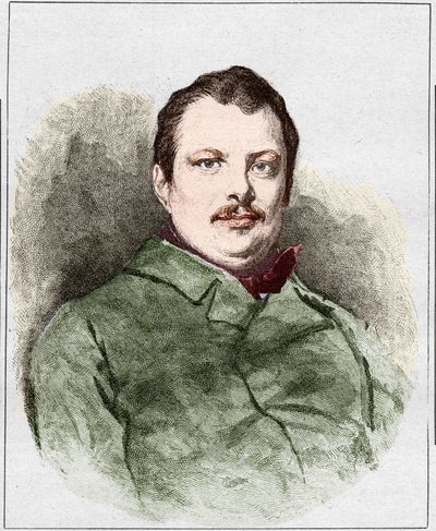 Portret Honore Balzaca w 1830 (1799 - 1850), francuskiego pisarza. Grawerowanie: Eugene Chiquet. autorstwa Eugene Chiquet
