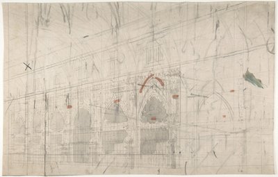 Projekt scenografii w Operze w Paryżu: Wnętrze kościoła, 1830-90. autorstwa Eugene Ciceri