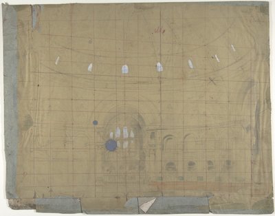Projekt scenografii w Operze w Paryżu: Wnętrze kościoła, 1830-90. autorstwa Eugene Ciceri