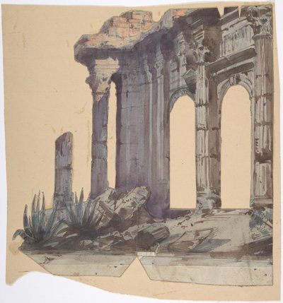 Projekt scenografii w Operze w Paryżu: Zewnątrz kolumnowy, 1828-90. autorstwa Eugene Ciceri