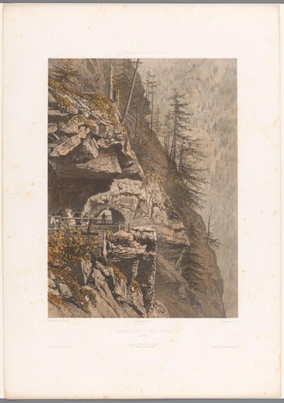 Wandelaars op de Tête Noire-pas tussen Martigny en Chamonix Przejście Czarnej Głowy (tytuł na obiekcie) Gezichten in Zwitserland, Savoy in Tirol (tytuł serii) Szwajcaria, Sabaudia i Tyrol (tytuł serii na obiekcie) autorstwa Eugene Ciceri