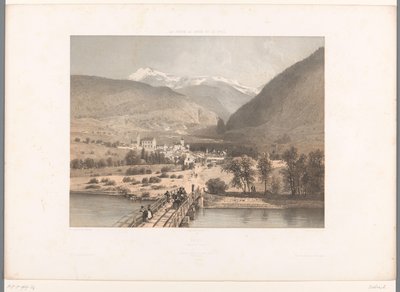Widok na most na Rodanie list Zabytki w Szwajcarii, Sabaudii i Tyrolu La Suisse, la Savoie et le Tyrol autorstwa Eugene Ciceri