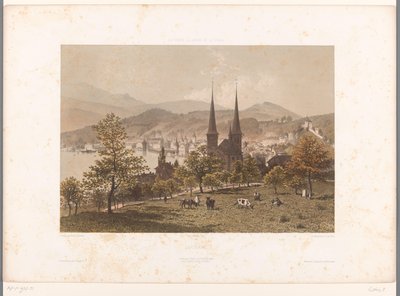 Widok Lucerny Lucerna (tytuł na obiekcie) Zabytki w Szwajcarii, Sabaudii i Tyrolu (tytuł serii na obiekcie) La Suisse, la Savoie et le Tyrol (tytuł serii) autorstwa Eugene Ciceri