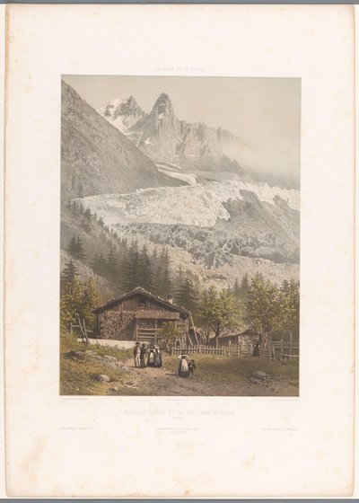 Widok na szczyty Aiguille Verte i Dru oraz lodowiec Mer-de-Glace Aiguille verte et du Dru - Mer de Glace (tytuł na obiekcie) Twarze w Szwajcarii i Sabaudii (tytuł serii) La Suisse et la Savoie (tytuł serii na obiekcie) autorstwa Eugene Ciceri