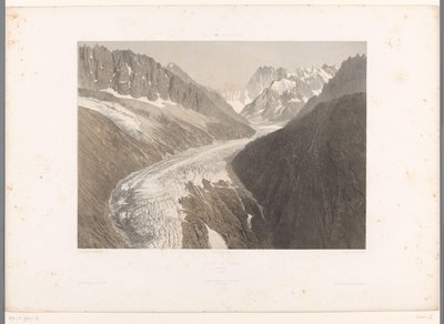 Widok na lodowiec Mer-de-Glace w Chamonix La Mer de Glace, Chamonix (tytuł na obiekcie) Twarze w Szwajcarii i Sabaudii (tytuł serii) La Suisse et la Savoie (tytuł serii na obiekcie) autorstwa Eugene Ciceri