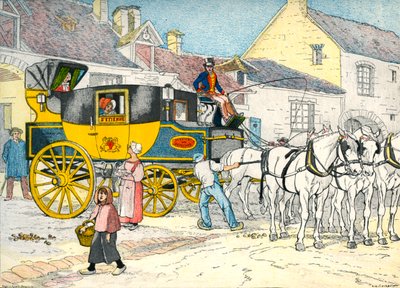Wagon pocztowy w wozowni w 1840 r. autorstwa Eugene Courboin