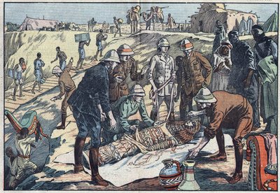 Angielska misja na zlecenie hrabiego Byrona de Proroka (1896-1954), archeologa, odkryła grób Tin-Hahan w Hoggar. Ilustracja Damblans. W „Le Pelerin” z 20 grudnia 1925 r. autorstwa Eugene Damblans