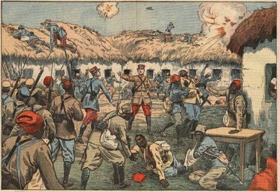 Oddziały kolonialne odblokowały placówkę Aoulay (Aoulai) w Maroku pod dowództwem kapitana Duboina. Ilustracja Damblans. W „”Le Pelerin”” z 7 czerwca autorstwa Eugene Damblans