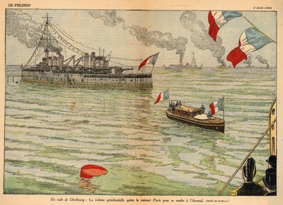 The Presidential Standard, Cherbourg Harbour, podwójna rozkładówka w „Le Pelerin” 2 sierpnia 1925 (litografia autorstwa Eugene Damblans