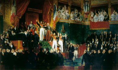 Ludwik Filip I zostaje zaprzysiężony na króla przed Izbą Deputowanych, 9 sierpnia 1830 r autorstwa Eugene Deveria