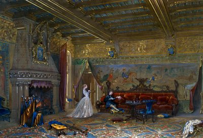 Projekt sali w stylu gotyckim dla zamku de Pierrefonds z cesarzem i cesarzową autorstwa Eugene Emmanuel Viollet le Duc