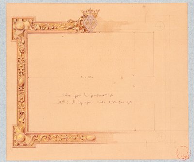 Projekt gzymsu do portretu Mademoiselle de Montpensier, Eugene Emmanuel Viollet-Le-Duc (1814-1879), rysunek akwarelowy autorstwa Eugene Emmanuel Viollet le Duc