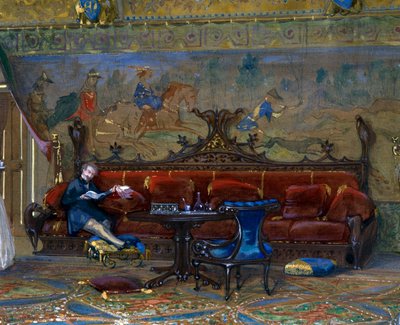 Projekt sali w stylu gotyckim dla zamku de Pierrefonds z cesarzem i cesarzową autorstwa Eugene Emmanuel Viollet le Duc