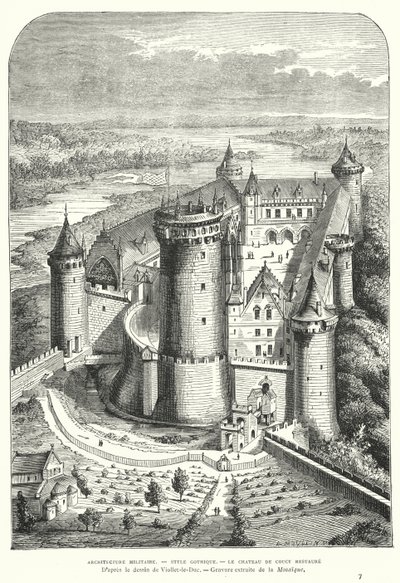 Chateau de Coucy, Pikardia, Francja, po odrestaurowaniu w XIX wieku przez Eugene Viollet-le-Duc autorstwa Eugene Emmanuel after Viollet le Duc