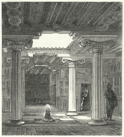 Joński dziedziniec starożytnego greckiego domu autorstwa Eugene Emmanuel after Viollet le Duc