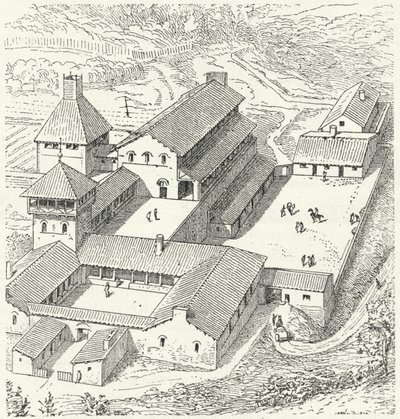Pałac królewski Merowingów autorstwa Eugene Emmanuel after Viollet le Duc