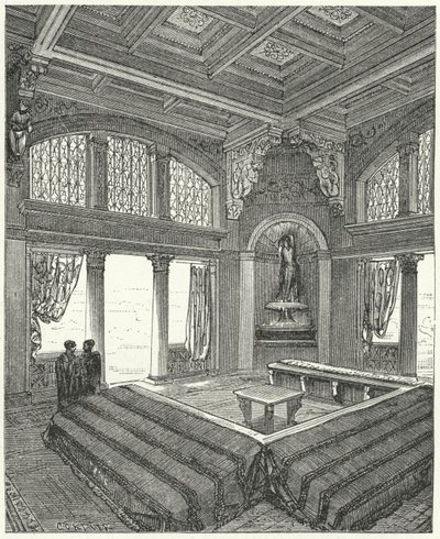 Triclinium, formalna jadalnia w rzymskim budynku autorstwa Eugene Emmanuel after Viollet le Duc