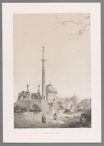 Meczet Baba Sukhte z minaretem Bagh-e-Ghoushkhane w Isfahanie Meczet Baba-Souctah Ispahan (tytuł na obiekcie) Perskie pejzaże (tytuł serii) Perse modern (tytuł serii) autorstwa Eugene Flandin