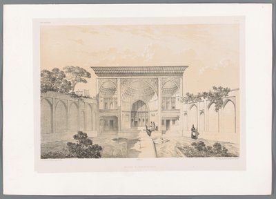 Dziedziniec domu Husseina Khana w Tabriz Maison de Hussein-Khan Tabriz (tytuł na obiekcie) Perskie pejzaże (tytuł serii) Perse modern (tytuł serii) autorstwa Eugene Flandin