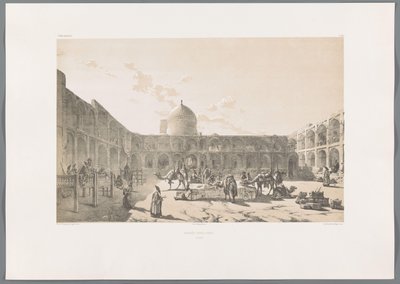 Caravanserai-i-Shah w Qazvin Caravân-Serail-I-Châh (Casbin) (tytuł na obiekcie) Perskie pejzaże (tytuł serii) Perse modern (tytuł serii) autorstwa Eugene Flandin