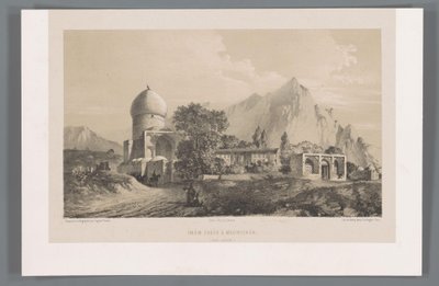 Widok Imamzadeh Komijan w Iraku-i Ajam Imâm Zadeh à Koumichâh (Irak Adjemi) (tytuł obiektu) Perskie pejzaże (tytuł serii) Perse modern (tytuł serii) autorstwa Eugene Flandin