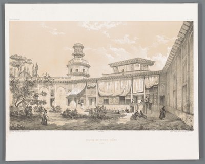 Pałac Char Bagh w Isfahanie Palais du Tchar-Bach Ispahan (tytuł na obiekcie) Perskie pejzaże (tytuł serii) Perse modern (tytuł serii) autorstwa Eugene Flandin