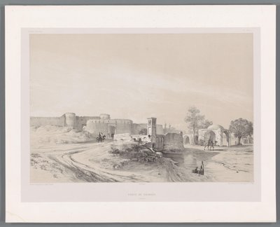 Brama Shemran w Teheranie Porte de Chimran Teheran (tytuł na obiekcie) Perskie pejzaże (tytuł serii) Perse modern (tytuł serii) autorstwa Eugene Flandin