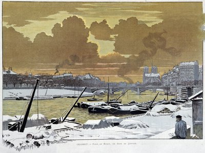 Le pont de Sully, w Paryżu pokryty śniegiem, pewnego styczniowego wieczoru 1886 - autorstwa Grasset autorstwa Eugene Grasset