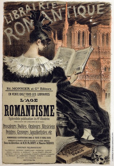 Literatura. Librairie romantique (księgarnia romantyczna.) Plakat Eugene Grasset dla wydawcy Monnier, Francja, ok. 1890 Coll. Część. (plakat) autorstwa Eugene Grasset