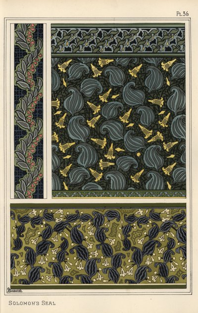 Pieczęć Salomona, Polygonatum multiflorum, jako motyw w tapecie, bordiurze i tkaninie autorstwa Eugene Grasset