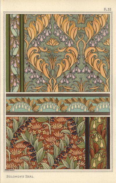 Pieczęć Salomona, Polygonatum multiflorum, jako motyw w tapecie, bordiurze i tkaninie autorstwa Eugene Grasset