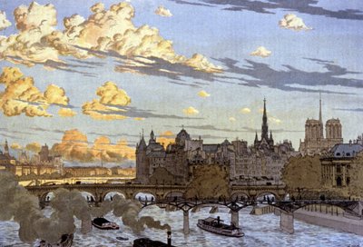 Ile de la Cite widziane z mostu w Luwrze autorstwa Eugene Grasset