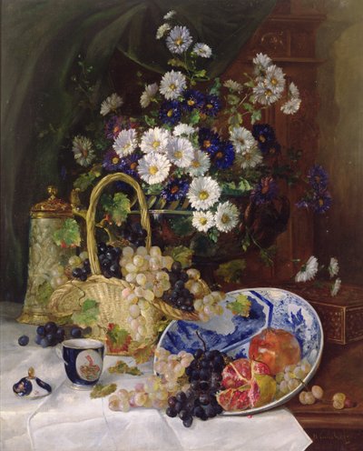 Martwa natura z kwiatami i owocami autorstwa Eugene Henri Cauchois