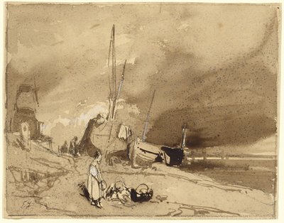 Bord de Plage (łodzie rybackie na plaży, chmury burzowe w oddali) autorstwa Eugene Isabey