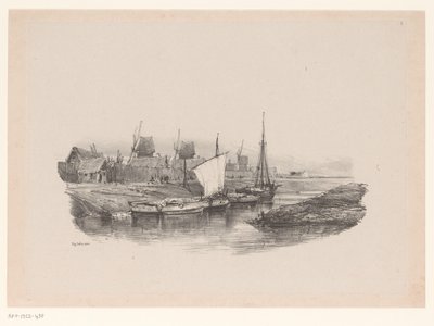 Port z łodziami i wiatrakami Pokryj Kanał Wspomnienia Eugène Isabey (tytuł serii) Souvenirs d