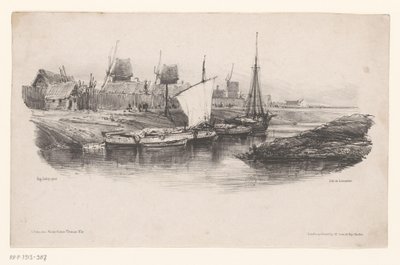 Port z łodziami i wiatrakami Pokryj Kanał Wspomnienia Eugène Isabey (tytuł serii) Souvenirs d