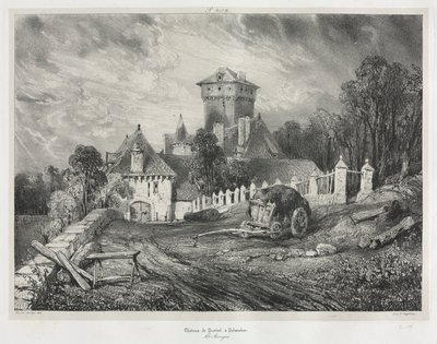 Malownicze i romantyczne podróże po dawnej Francji: Auvergne (tom II): Zamek Pesteil w Polminhac, płyta 202 autorstwa Eugene Isabey