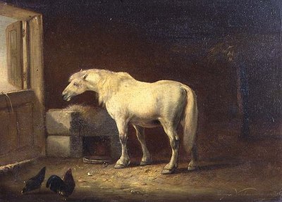 Biały koń w stajni (panel) autorstwa Eugene Joseph Verboeckhoven