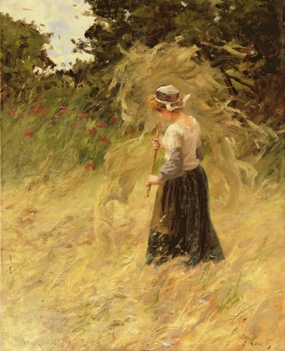 Dziewczyna zbierająca siano, XIX w. autorstwa Eugene Leon Labitte