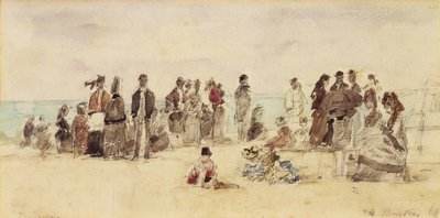 Scena na plaży, 1864 (pióro i atrament i toaleta na papierze) autorstwa Eugene Louis Boudin