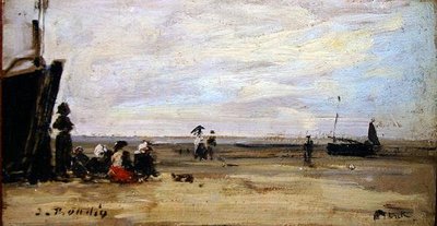 Scena na plaży (olej na pokładzie) autorstwa Eugene Louis Boudin