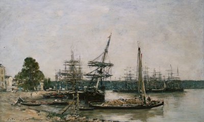 Miejsce do cumowania łodzi na Garonnie, Bordeaux, 1876 r. autorstwa Eugene Louis Boudin