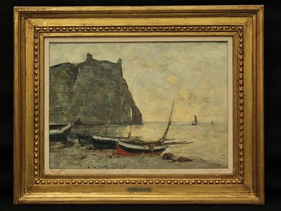 Łodzie w Etretat, c.1860 autorstwa Eugene Louis Boudin