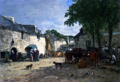 Targ bydła w Daoulas, Bretania autorstwa Eugene Louis Boudin